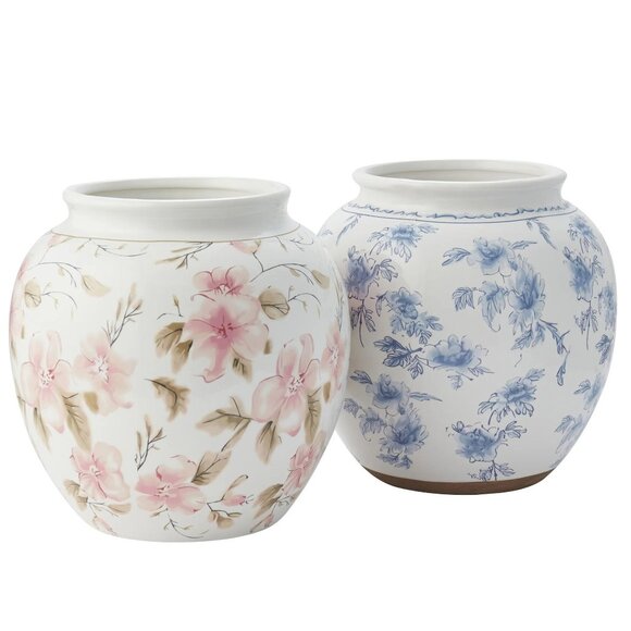 8"‎ Blue Floral Round Ceramic Vase - My Texas House - Picture 5 of 8